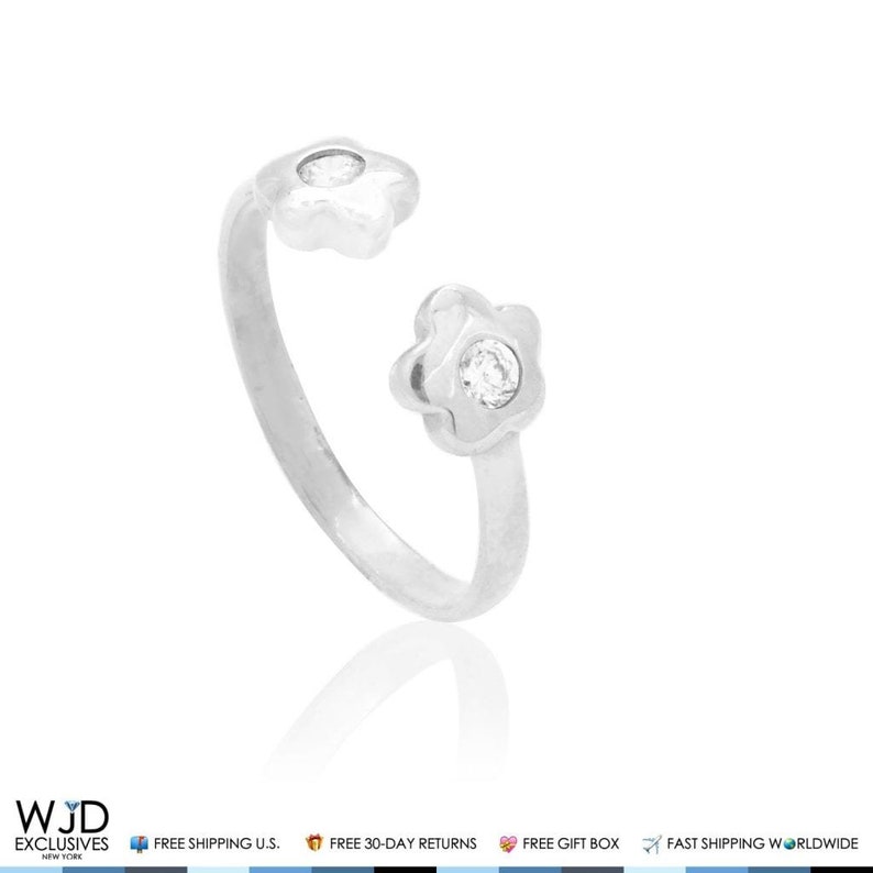 14k Solid White Gold Midi Knuckle Pave Set Simulated Diamond Flower Ring 0.10ct