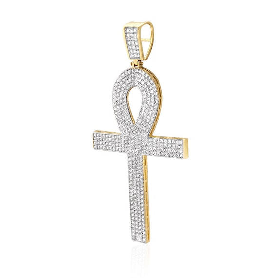 Solitaire Cross Pendant 14k Gold Finish Simulated Diamond 925 Silver Necklace