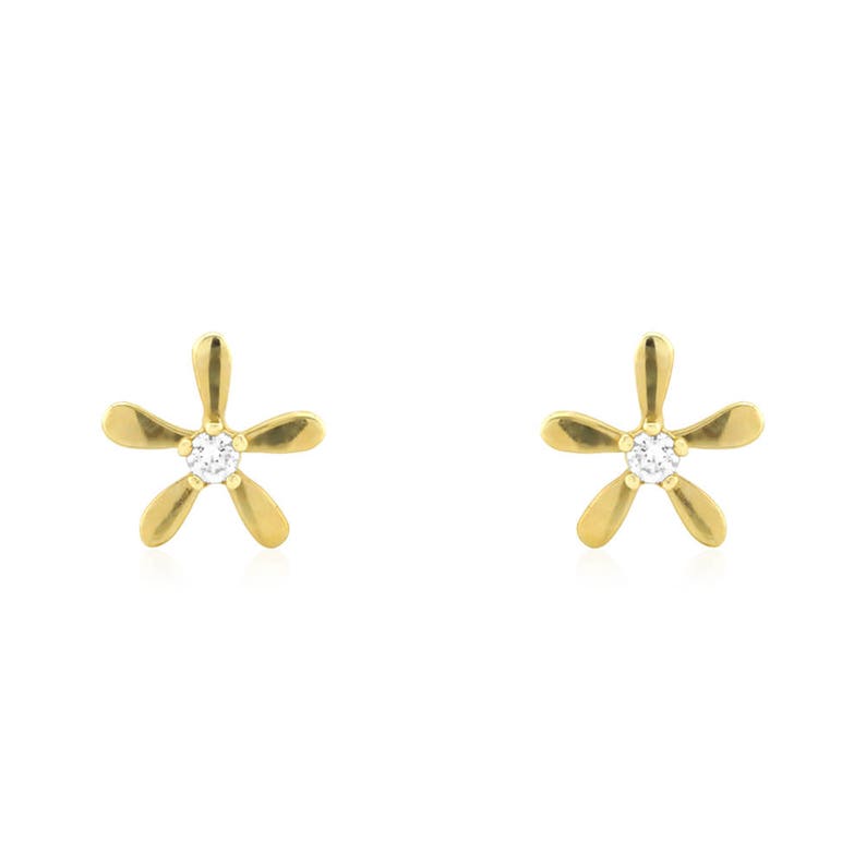 14k Yellow Gold CZ High Polished Flower Screwback Stud Earrings