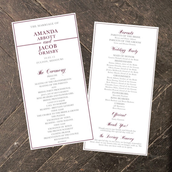 Elegant Double Sided Wedding Programs Etsy