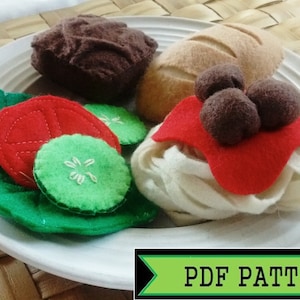 Felt Food Pattern--Spaghetti Dinner Set--PDF Download--Pasta, Meatballs, Salad, French Bread Roll, Brownie