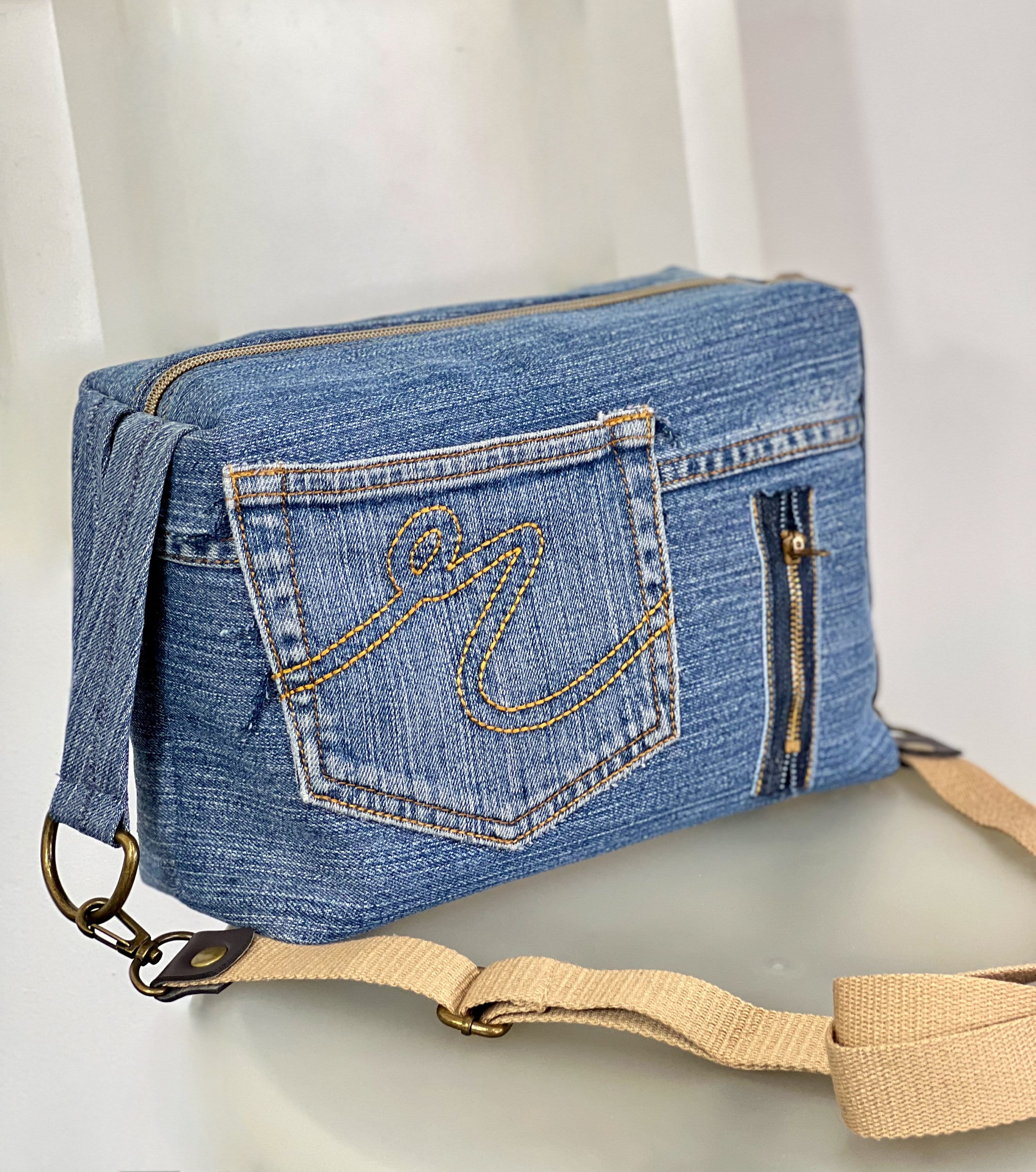 Cross Body Bag, Up-cycled Denim Pouch, Unisex Jeans Purse, Repurposed ...