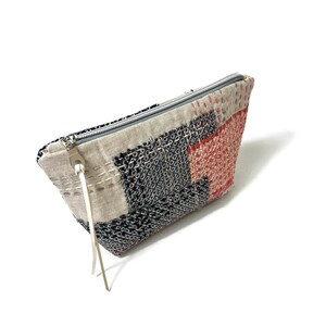 Zipper Bag, Clutch Purse, Make-up Pouch, made from Boro inspired patchwork using up cycled Silk Fabrics, Sashiko Embroidery, Japanese Style image 4