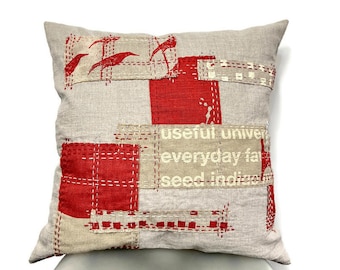 Linen Cushion Cover: Sashiko Boro Patchwork, Australian Designer Textiles