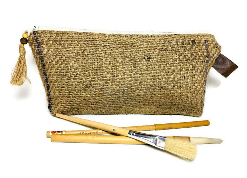 Re-purposed Burlap Pencil Case Up-cycled Jute Pouch Utensil bag Hessian Zipper bag Unique Tool Bag Alternative Clutch