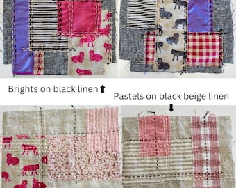 Kit de bolsa con cremallera Sashiko DIY: patchwork japonés Boro, zurcido visible