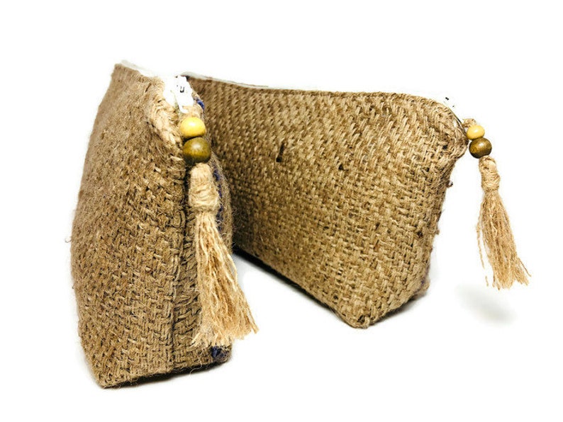 Re-purposed Burlap Pencil Case Up-cycled Jute Pouch Utensil bag Hessian Zipper bag Unique Tool Bag Alternative Clutch