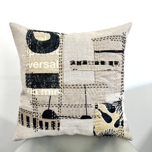 Australischer Kissenbezug mit Sashiko Ziernaht. Boro japanischer Stil Patchwork, in beige, schwarz & blau