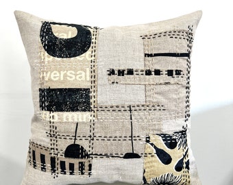 Linen Cushion Cover: Sashiko Boro Patchwork, Australian Designer Textiles