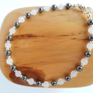 Genuine hematite and snow quartz bracelet image 1