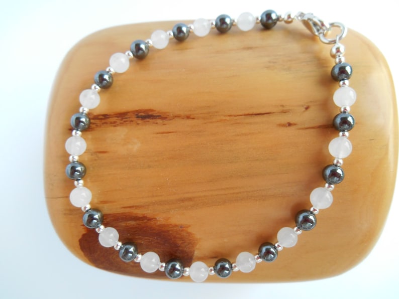 Genuine hematite and snow quartz bracelet image 1