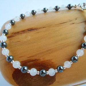 Genuine hematite and snow quartz bracelet image 4