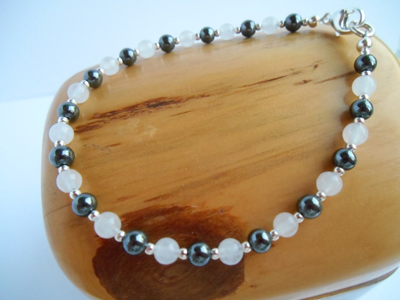 Genuine hematite and snow quartz bracelet image 4