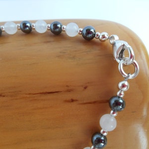 Genuine hematite and snow quartz bracelet image 5