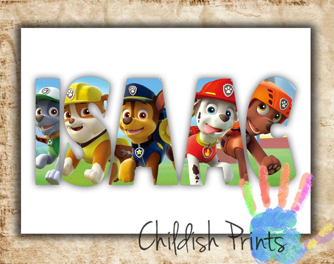 Personalised PAW PATROL character name art gift idea printable | Etsy