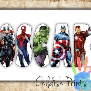 personalised SUPERHERO character name art gift idea printable - with no background
