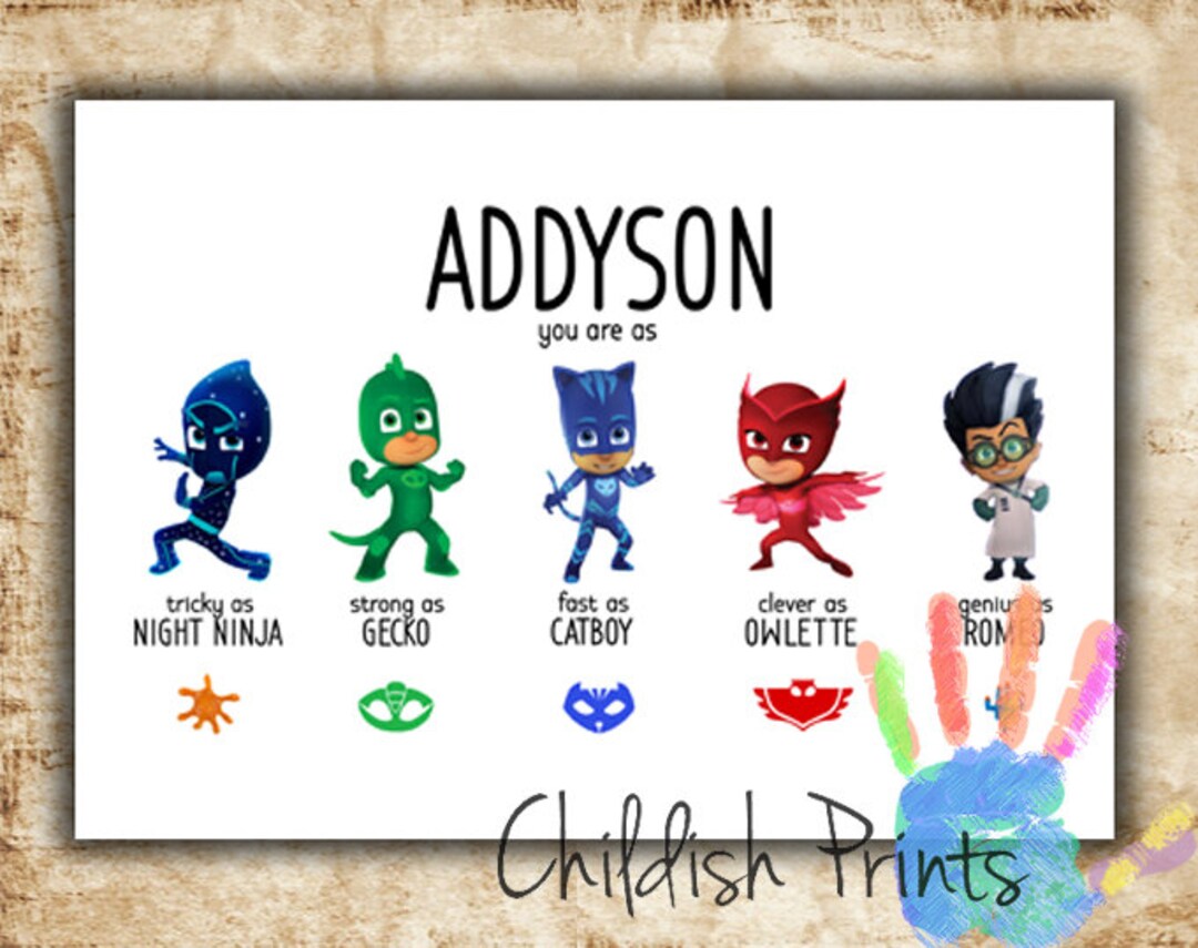 Custom PJ MASKS Name Print Character Name Art Unique Gift Idea Birthday Gift Printable Etsy