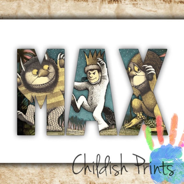 personalised WHERE THE WILD Things Are character name art gift idea printable - Max (as shown)