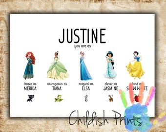 custom DISNEY PRINCESS name print - personality art - unique gift idea - birthday gift - printable2