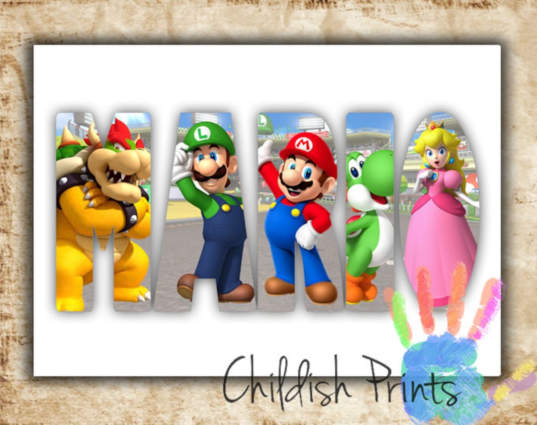 Personalised SUPER MARIO Character Name Art Gift Idea Printable