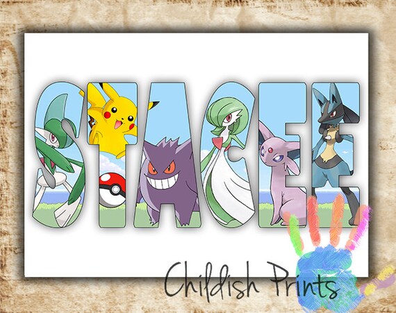 Personalised Pokemon Character Name Print Art Gift Printable Etsy