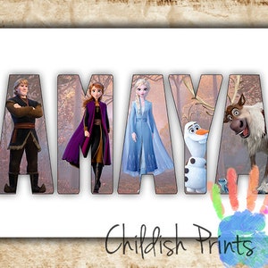 Idea de regalo imprimible con el nombre del personaje de FROZEN personalizado: Elsa, Anna, Olaf