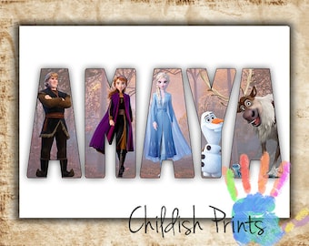 personalised FROZEN character name art gift idea printable - Elsa Anna Olaf