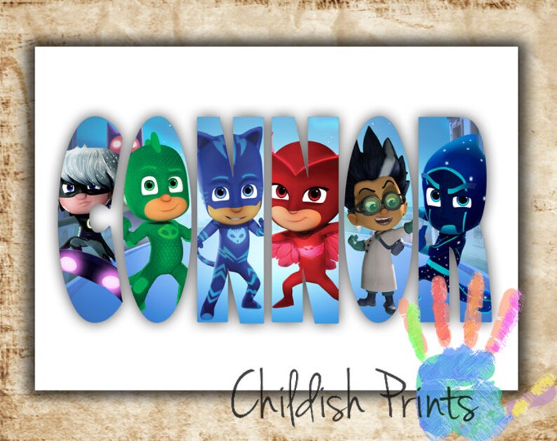 Personalised PJ MASKS Character Name Art Gift Idea Printable Etsy