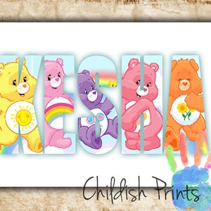 personalised CARE BEARS character name art gift idea printable - Funshine Cheer Grumpy Love-a-lot Share Wish Best Friend