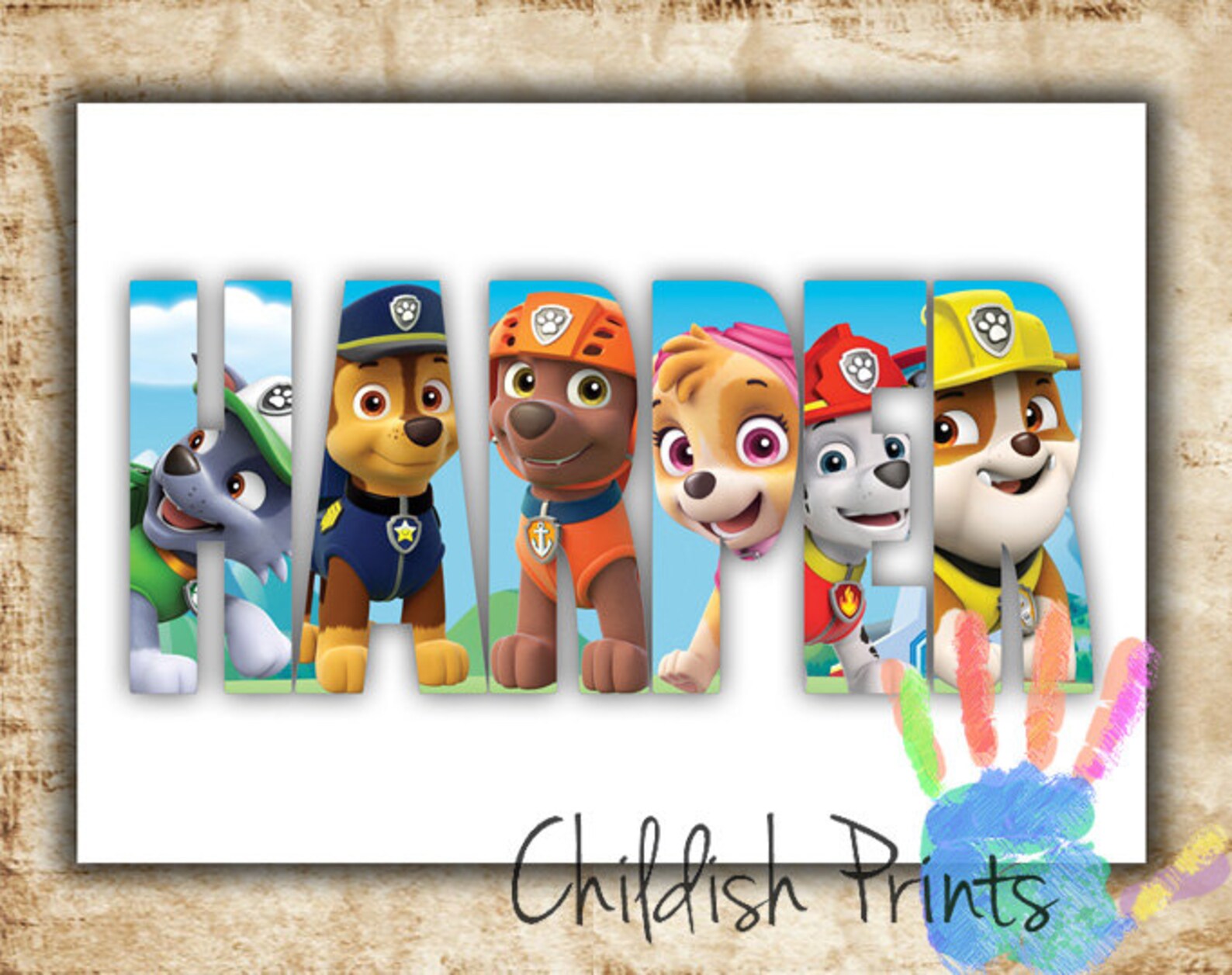 Personalised PAW PATROL Character Name Art Gift Idea Printable Etsy