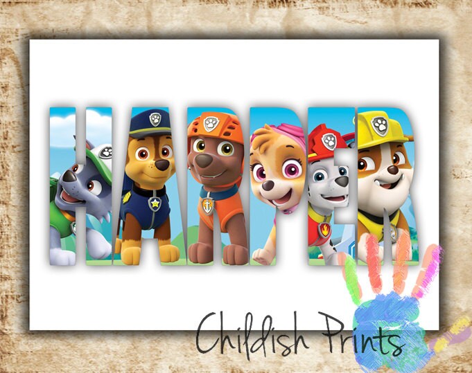 personalised paw patrol character name art gift idea printable etsy