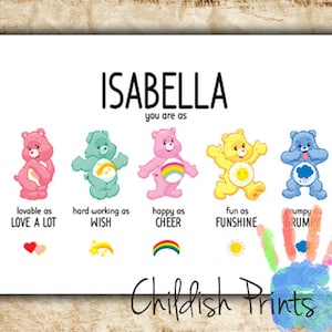 custom CARE BEARS name print - personality art - gift idea - birthday - printable