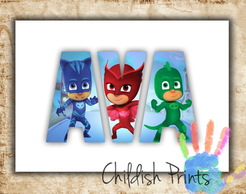 Personalised PJ MASKS Character Name Art Gift Idea Printable Etsy