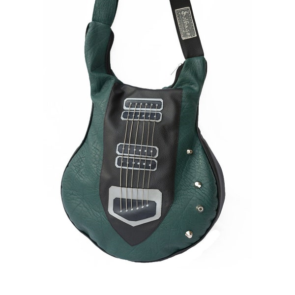 Sac à bandoulière en cuir végétalien pour guitare électrique, grande bandoulière de sac à bandoulière, art fictif pour guitare, sac à bandoulière en similicuir, sac à main avec sangle de guitare