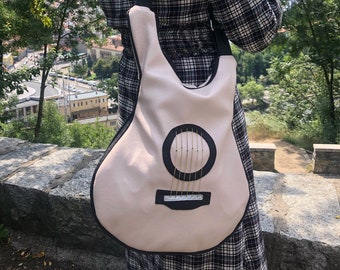 Sac à main en cuir végétalien pour guitare, Sac à bandoulière pour guitare avec bandoulière, Sac à bandoulière avec bandoulière, Cadeaux insolites pour femme, Accessoires guitare