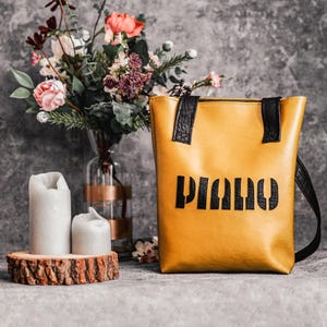 Klavier Vegan Leder Einkaufstasche für Frauen, Kleine Schulter Ledertasche, Italienische Goldene Ledertasche, Ästhetische Einkaufstasche
