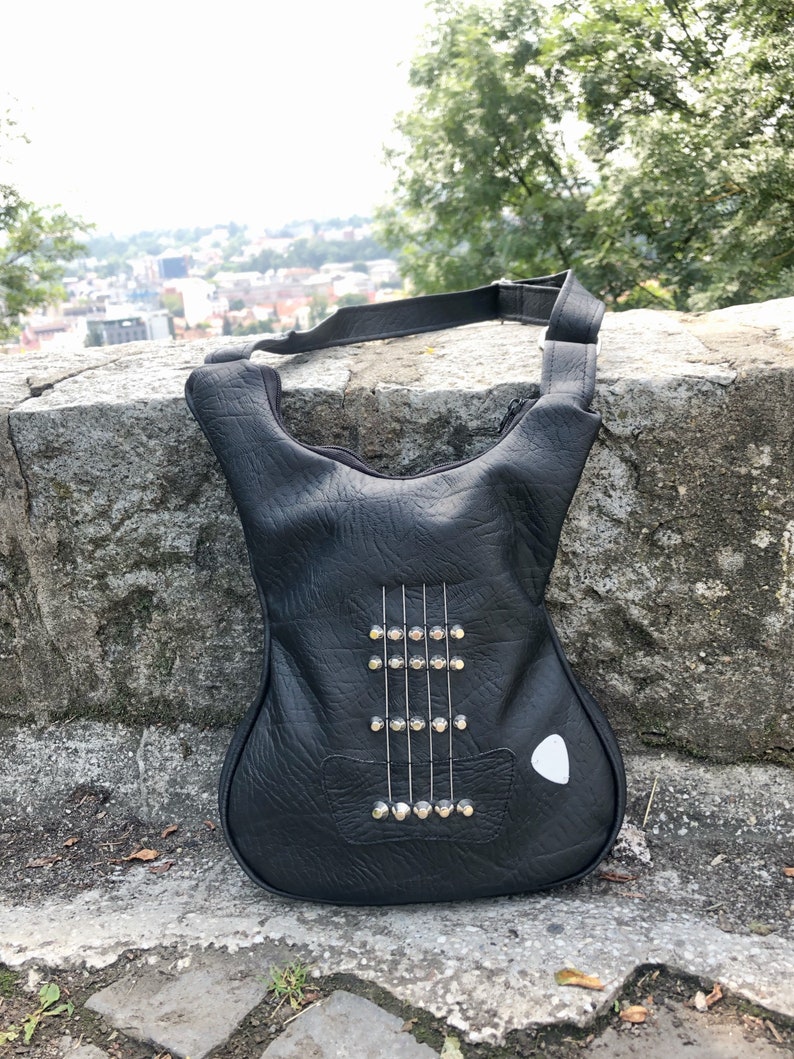 Bass Guitar Strap Leather Backpack Black Gothic Handbag Rock Etsy