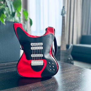 E-Gitarren-Geldbeutel aus veganem Leder, Geschenk für Gitarrenspieler, kleine Umhängetasche