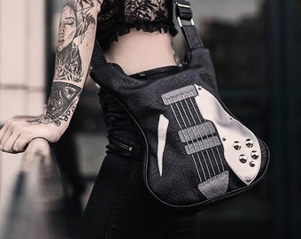 Unique Black Purse, Guitar Shaped Handbags Faux Leather, Handmade Guitar  Bag, Punk Style Purse Gothic Bag Rocker, Chic Handbags Custom Order