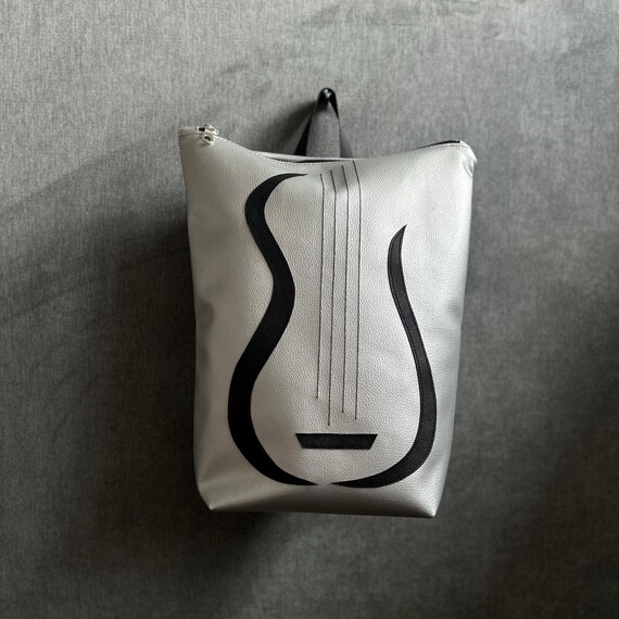Silver Vegan Leather Guitar Backpack: Womens Custom Purse - Etsy display picture 3