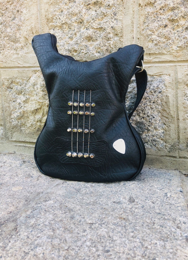 Bass Guitar Strap Leather Backpack Black Gothic Handbag Rock Etsy
