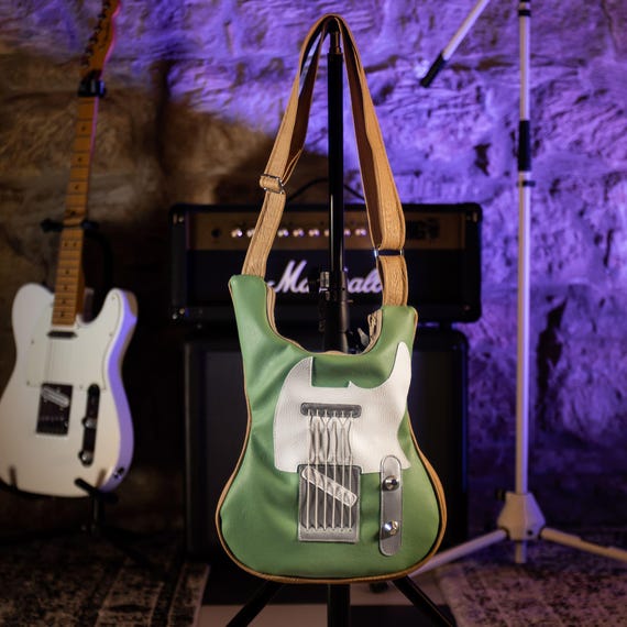 Electric Guitar Vegan Leather Bag: Silver Studded Music Lover Gift