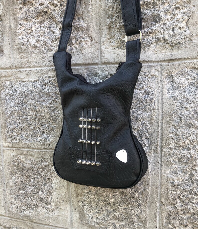 Bass Guitar Strap Leather Backpack Black Gothic Handbag Rock Etsy