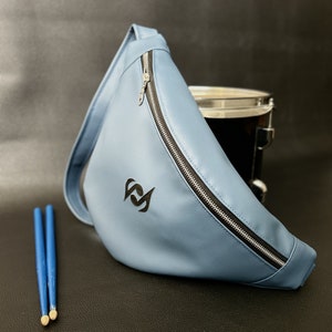 Blaue Öko-Leder-Damen-Gürteltasche, Vegan-Leder-Musiknoten-Schultertasche für Frauen