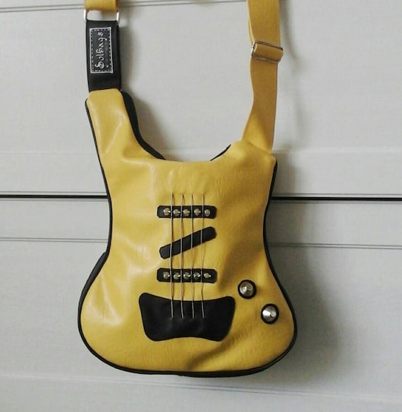Bass Guitar Purse Strap, Guitar Accessories Gift, Yellow Leather