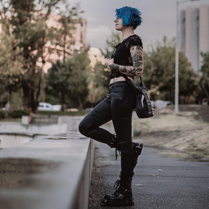 Electric Guitar Vegan Leather Bag, Handmade Italian Leather Shoulder Bag, Rock Fashion Messenger Shoulder Bag