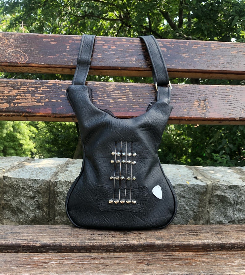 Bass Guitar Strap Leather Backpack Black Gothic Handbag Rock Etsy