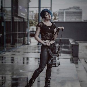Electric Guitar Vegan Leather Bag, Handmade Italian Leather Shoulder Bag, Rock Fashion Messenger Shoulder Bag