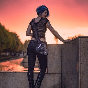Electric Guitar Vegan Leather Bag, Handmade Italian Leather Shoulder Bag, Rock Fashion Messenger Shoulder Bag