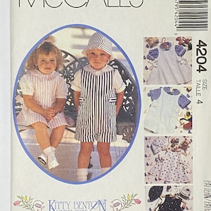 Toddler/Girls/Boys Jumper, Short-All, Shirts & Hat, Size 4, McCall's 4204, Kitty Benton, 80's Sewing Pattern image 1